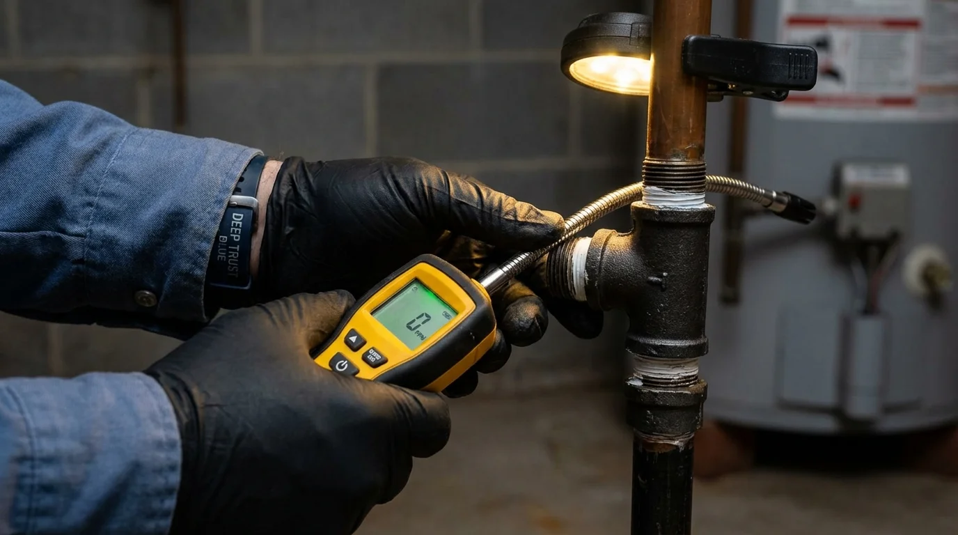 Gas leak detection with electronic sniffer by Johns Plumbing LLC in Celina
