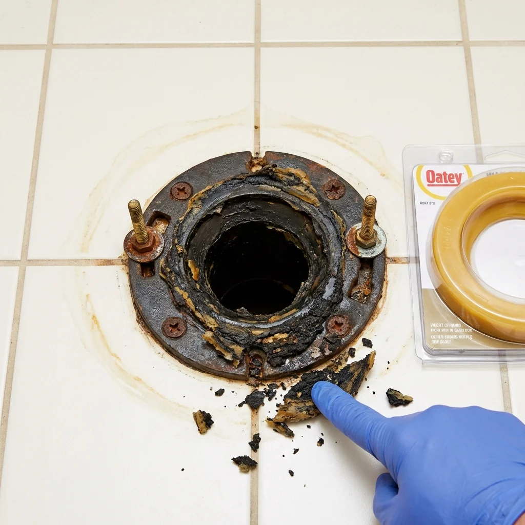 Failed wax ring showing water seepage at the base of a toilet in a Celina, TX home